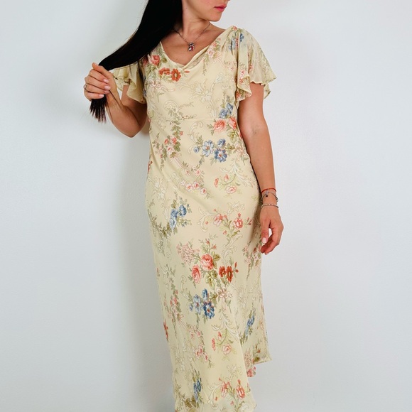 Vintage Maggy London floral midi dress 100% silk boho - Picture 2 of 11